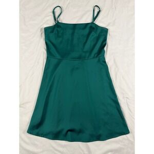 Studio 19 Emerald Green Satin Mini Dress‎ Y2K Square Neck Spaghetti Strap Small